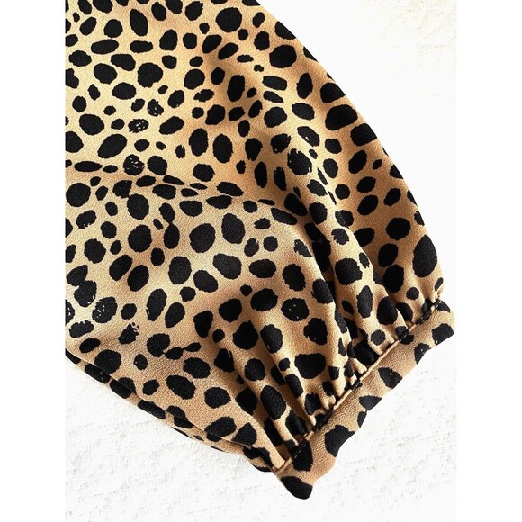 Gibson Latimer Dress Women SZ 12 Beige Animal Print Crew Neck Sheath Midi Lined - Picture 10 of 13